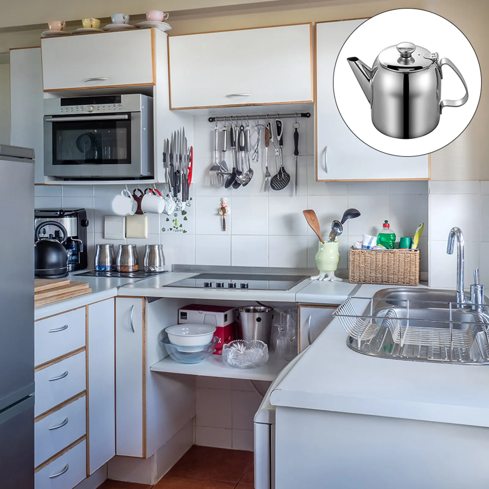 

Чайник из нержавеющей стали, серебристый, многофункциональный, для дома, кухни, для кипячения воды, с фильтром, для отжима масла, для приготовления пищи