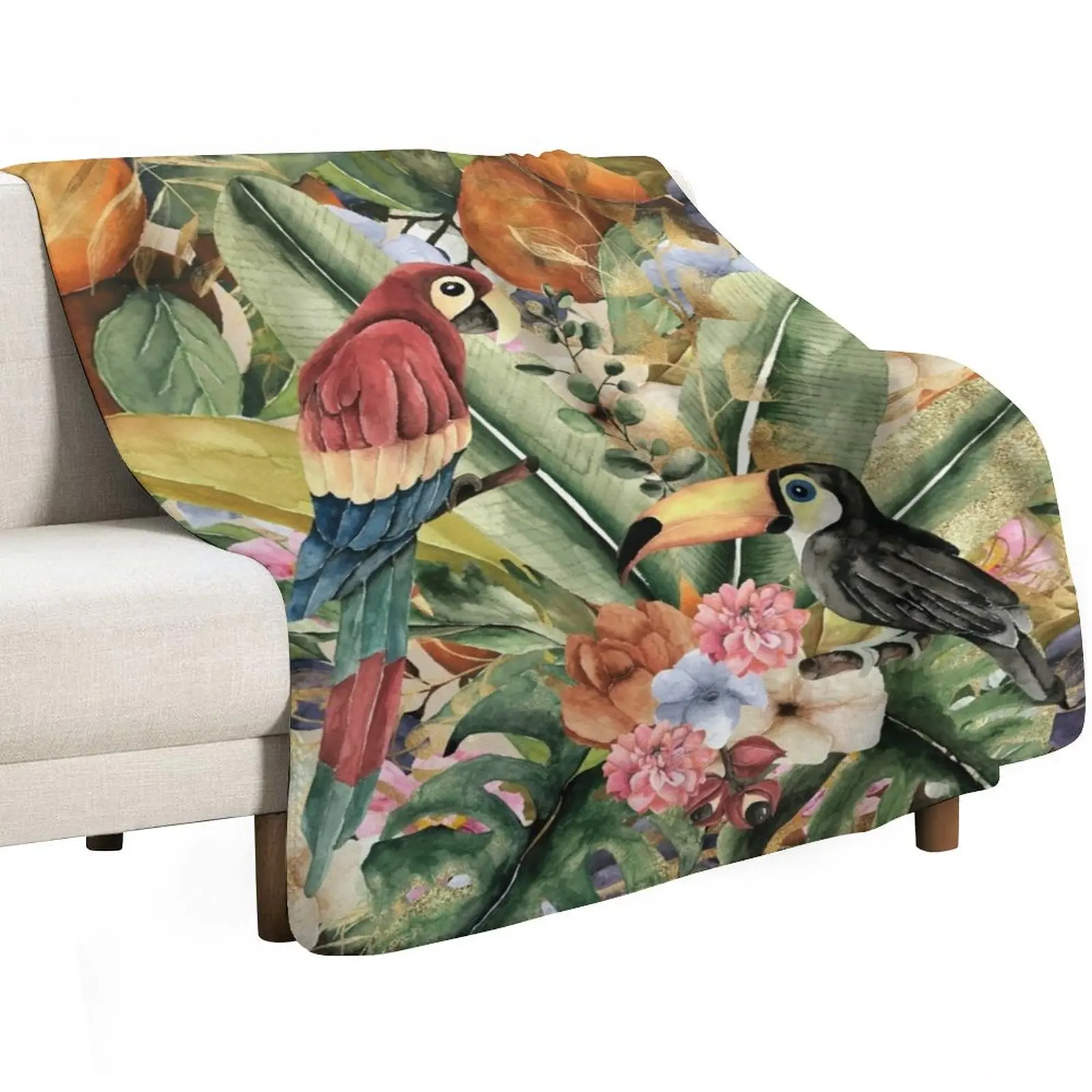 Amazon Birds and Fruits Watercolor Throw Blanket Soft Comfort Blanket for Reading Watching TV