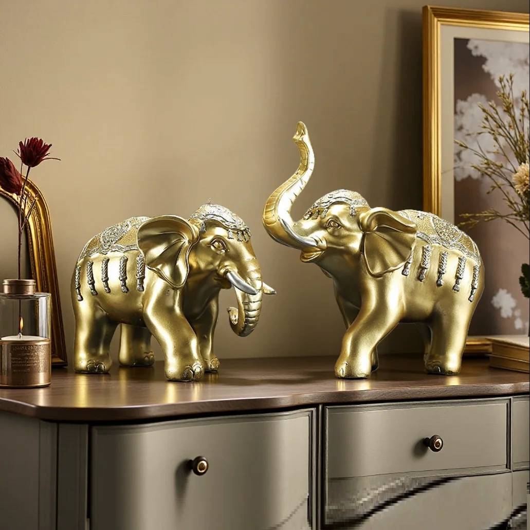 Resin Elephant Ornament Statue European Animal Craft Model Collection Feng Shui Living Room Bedroom Tabletop Figurines Decor