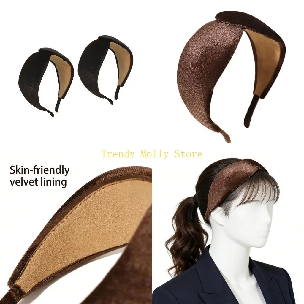 

N5KB 2Pcs Color Velvety Hair Band Wide Design Fashion Headbands Women Hairpiece