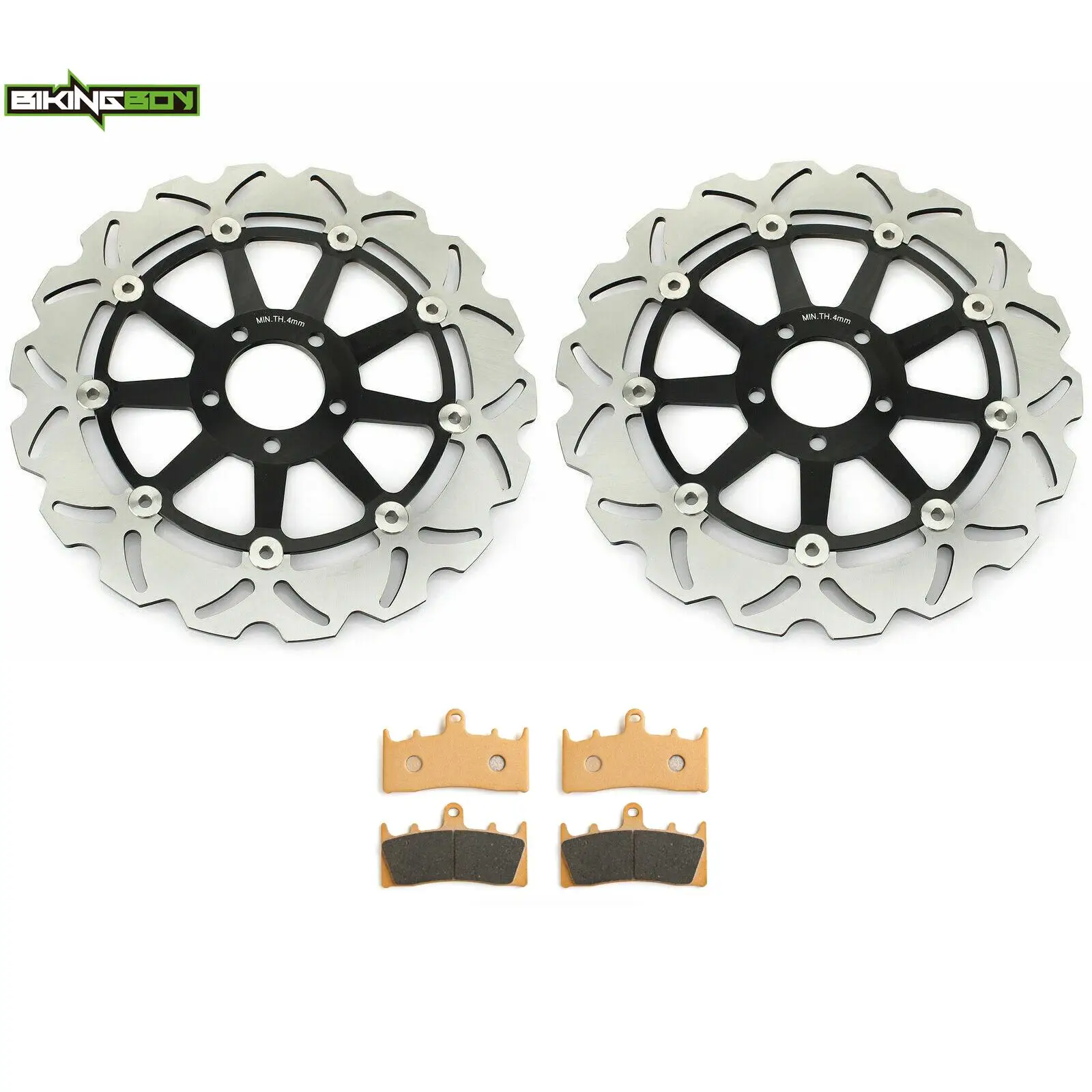 BIKINGBOY Front Brake Discs Rotors Disks + Pads For Kawasaki Ninja ZX12R ZX-12R 00 01 02 03 04 05 06 07 ZX 1200 Stainless Steel