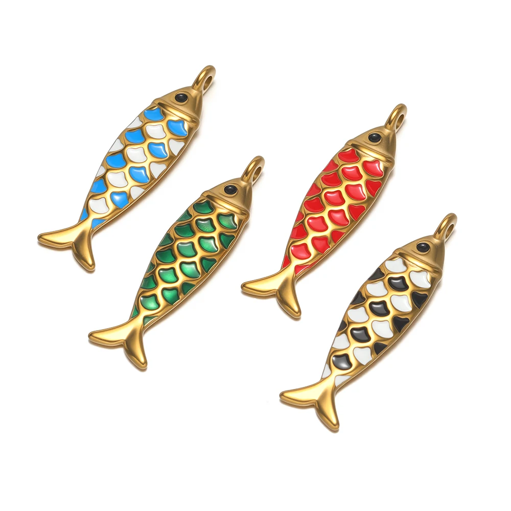 4pcs Stainless Steel Enamel Solid Fish Charms Necklace Pendants for DIY Kids Jewelry Making Women Bracelet Earrings Components view 4