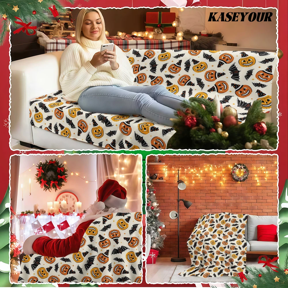 Fall Pumpkin Spice Ghost Cinnamon Roll Maple Leaf Flannel Blanket Soft Fuzzy Plush Cozy Warm Throw for Sofa Bed Couch