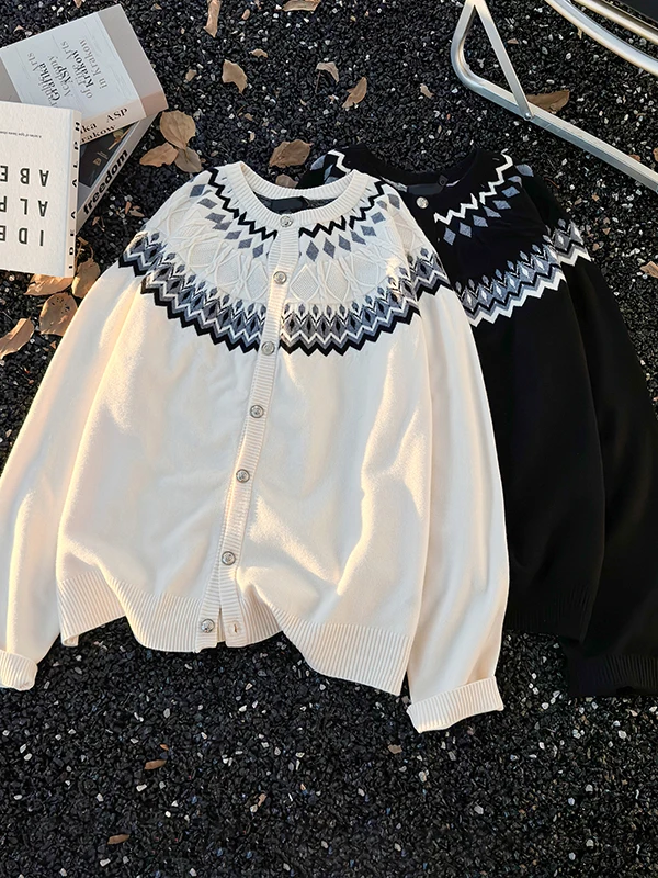 Men's Long Sve round Ne Knitted Sweater Cardigan Winter Lazy Sle Couple Matching Base irt Feilao Island Embroidery