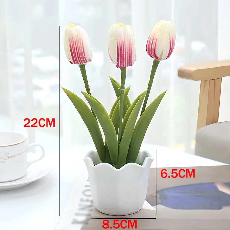 1pcs Bonsai Artificial Tulip Flowers With Pot Outdoor Home Office Decoration Gift Desktop Bonsai Wedding Party Balcony Ornaments