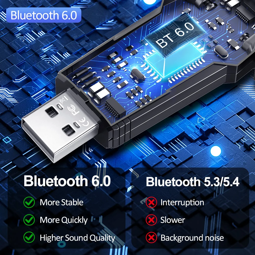 200M USB Bluetooth 6.0 Adapter for PC Wireless Mouse Keyboard Headset Audio Receiver Transmitter Driver Free for Win 8.1/10/11