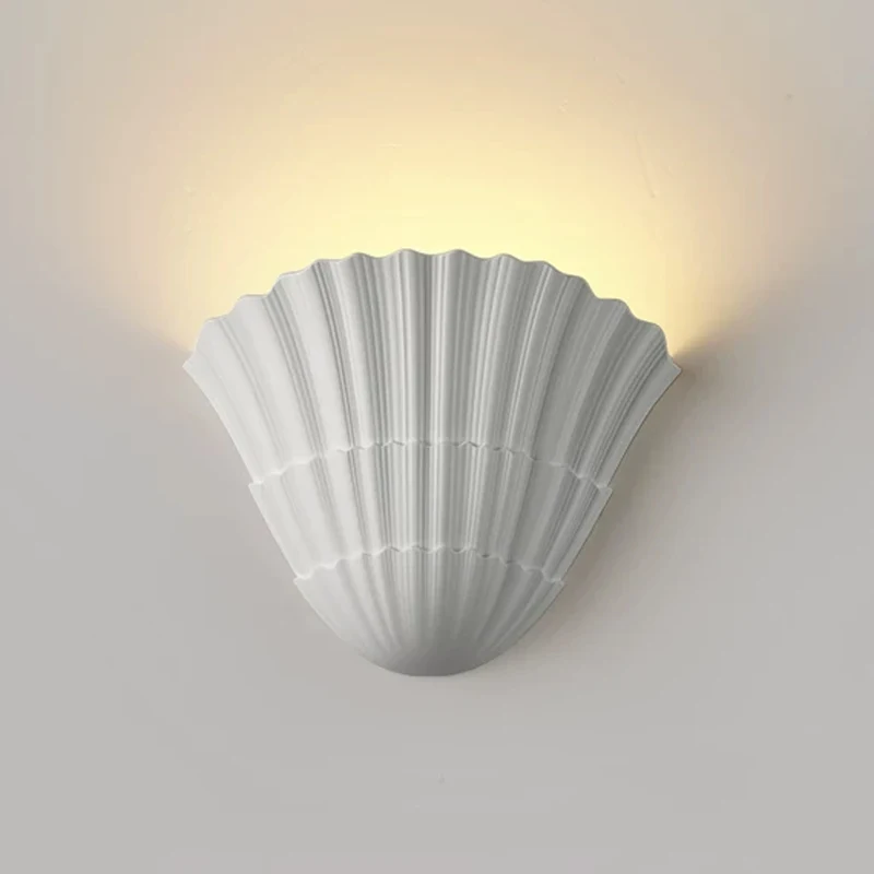 French Shell Gypsum Wall Lamp for Bedroom Bedside Living Room Warm White Home Decor Modern Design LED Painted White Wall Light