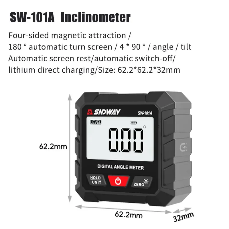 Digital Display Inclination Box Precision Measurement with Backlight Magnetic Suction Protractor Inclinometer Angle Meter 1PC