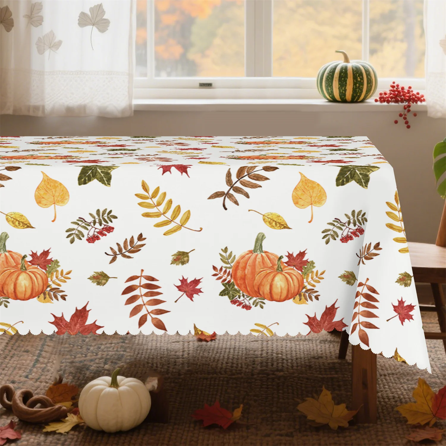 Autumn Leaf Pumpkin Berries Autumn Tablecloth (per pack of 1) Suitable for kitchen tables, parties, picnics and decoration