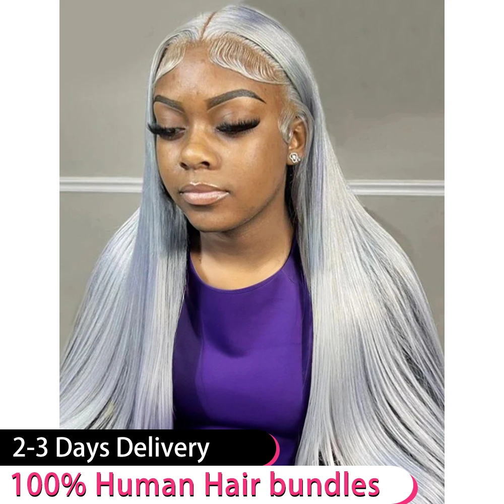

30 34 Inch Silver Grey Bone Straight 13x6 Lace Frontal Human Hair Wigs 13x4 100% Brazilian Human Hair Lace Front Pre Plucked Wig