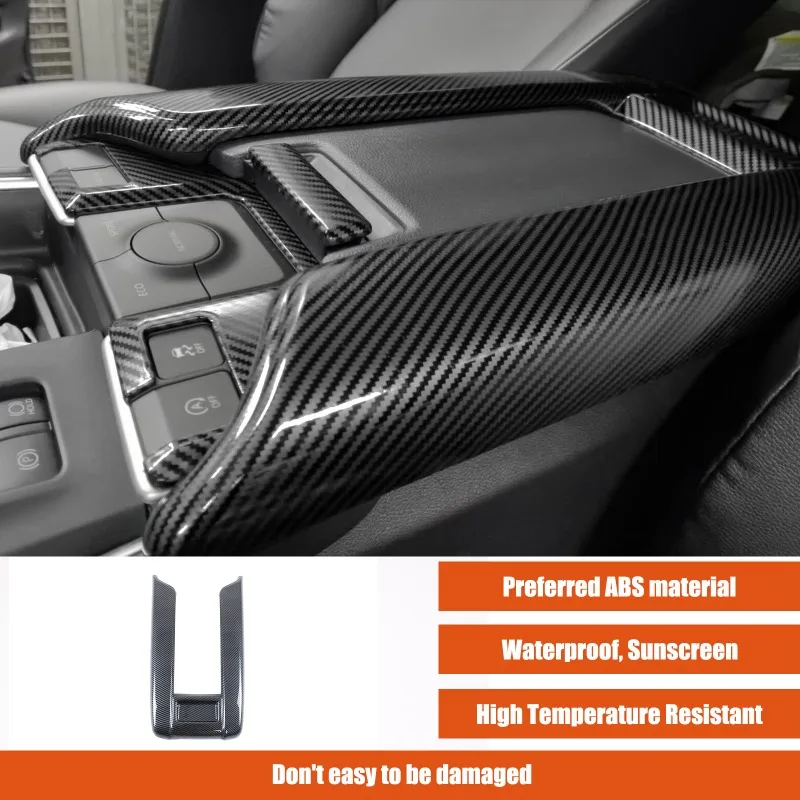 ABS ألياف الكربون مركز وحدة التحكم مسند الذراع غطاء غطاء إطار الكسوة ملصق ل 2024 + تويوتا جراند هايلاندر الملحقات الداخلية #2