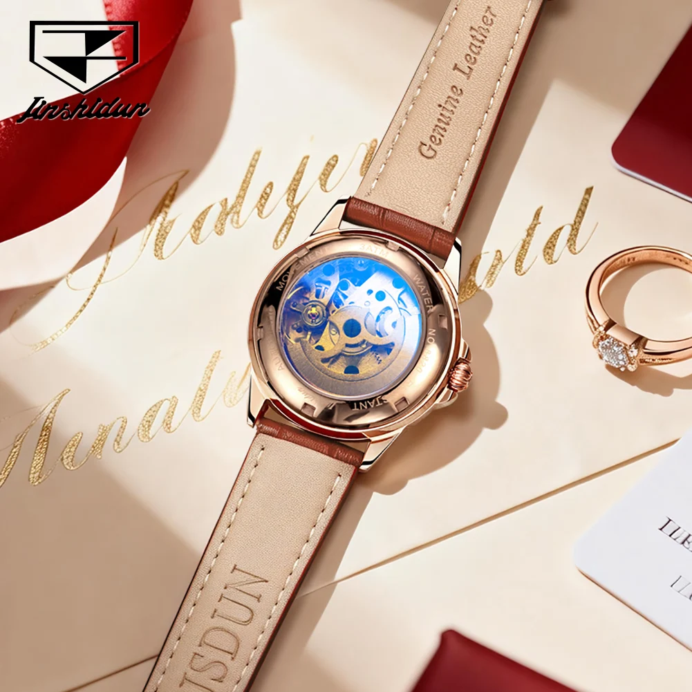JSDUN 8820 Elegance Women Mechanical Movement Watch Diamond Music Note Dial Ceramic Stainless Steel 30m Waterproof Watch