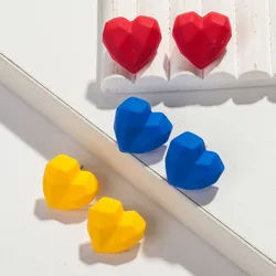 Cute Frosted Acrylic Love Heart Stud Earring for Women Vintage Candy Color Geometric Peach Statement Earrings Trend Jewelry Gift