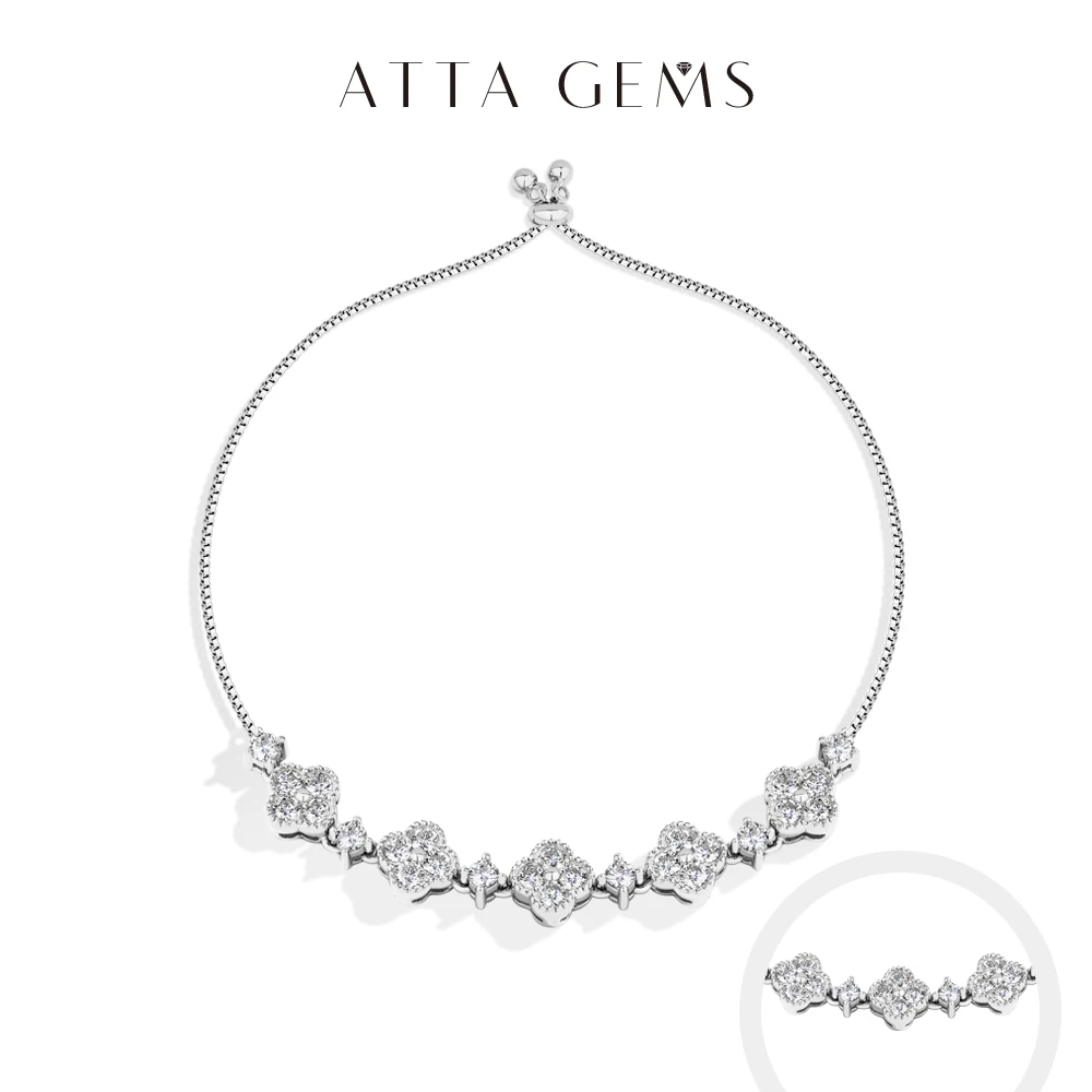 ATTAGEMS Stars Design Moissanite Bracelets For Women S925 Sterling Silver Adjustable 24cm Box Chain Lucky Birthday Gifts Jewelry