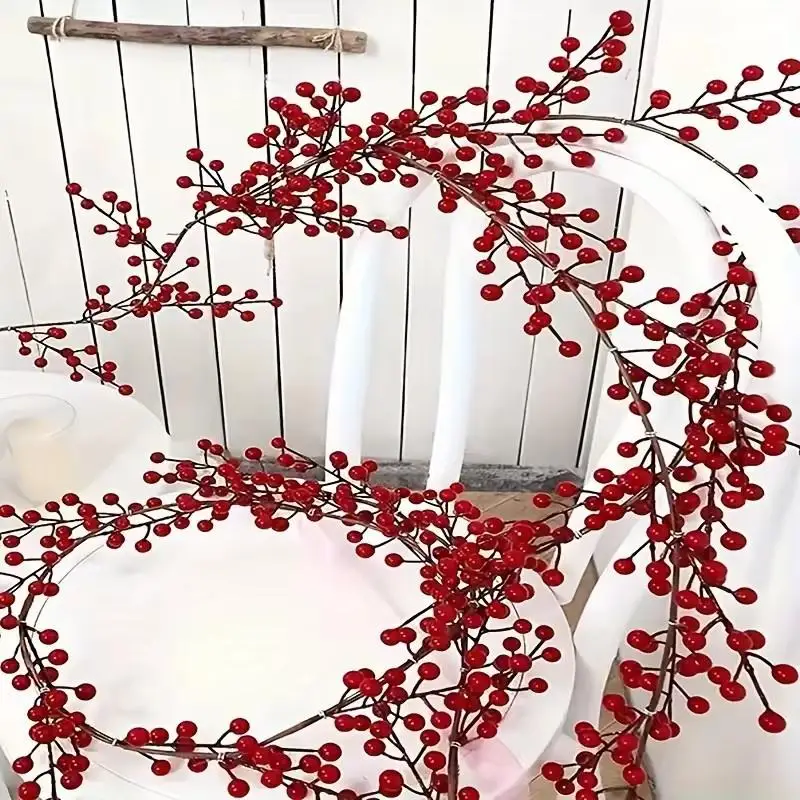 2026 Artificial Cranberry Vine for Dining Table, Artificial Red Berries Stems Home Holiday Wedding Party DIY Crafts Decoration