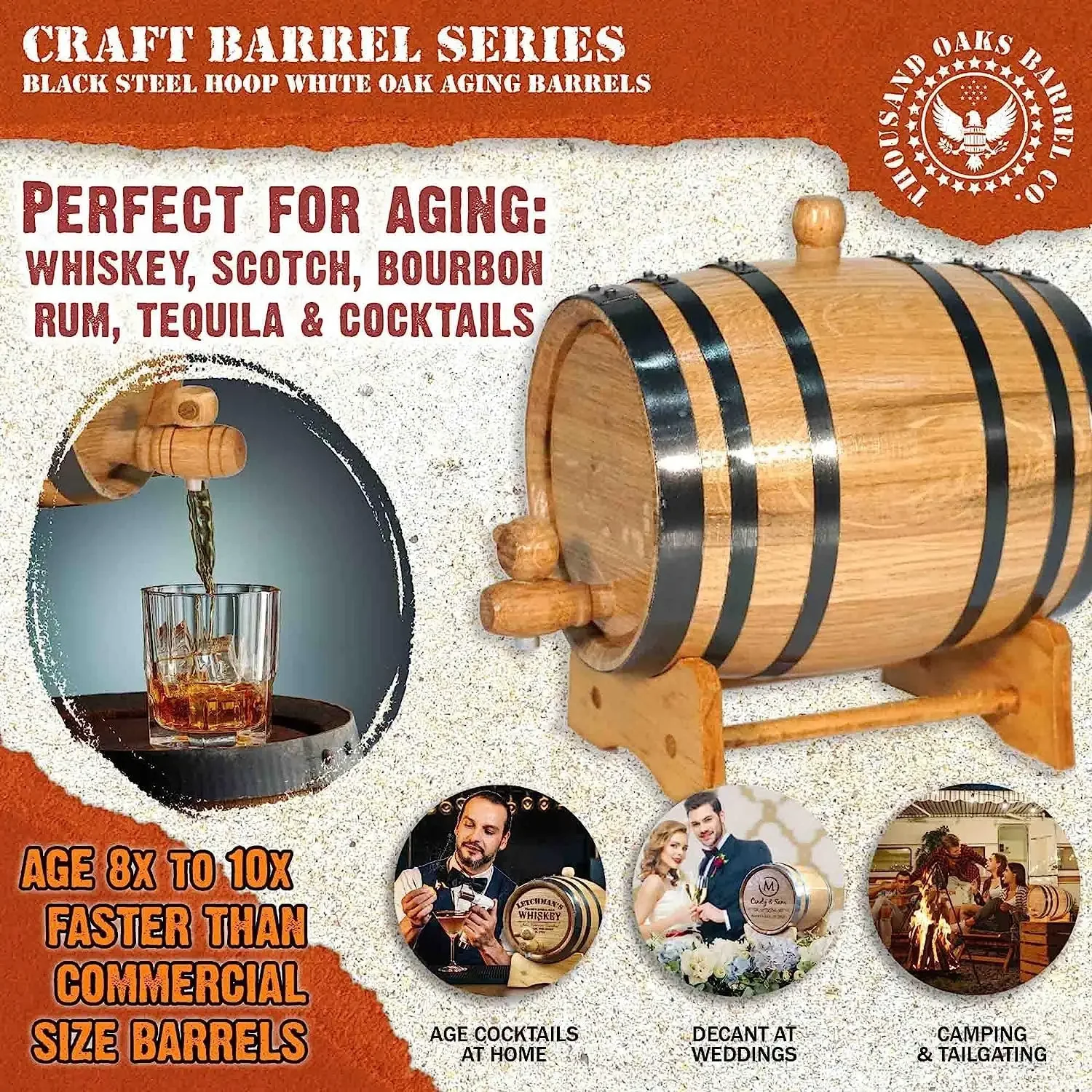 1 Liter Oak Aging Barrel with Wood Stand, Bung & Spigot - Mini Whiskey Barrels for The Home Alcohol Distiller