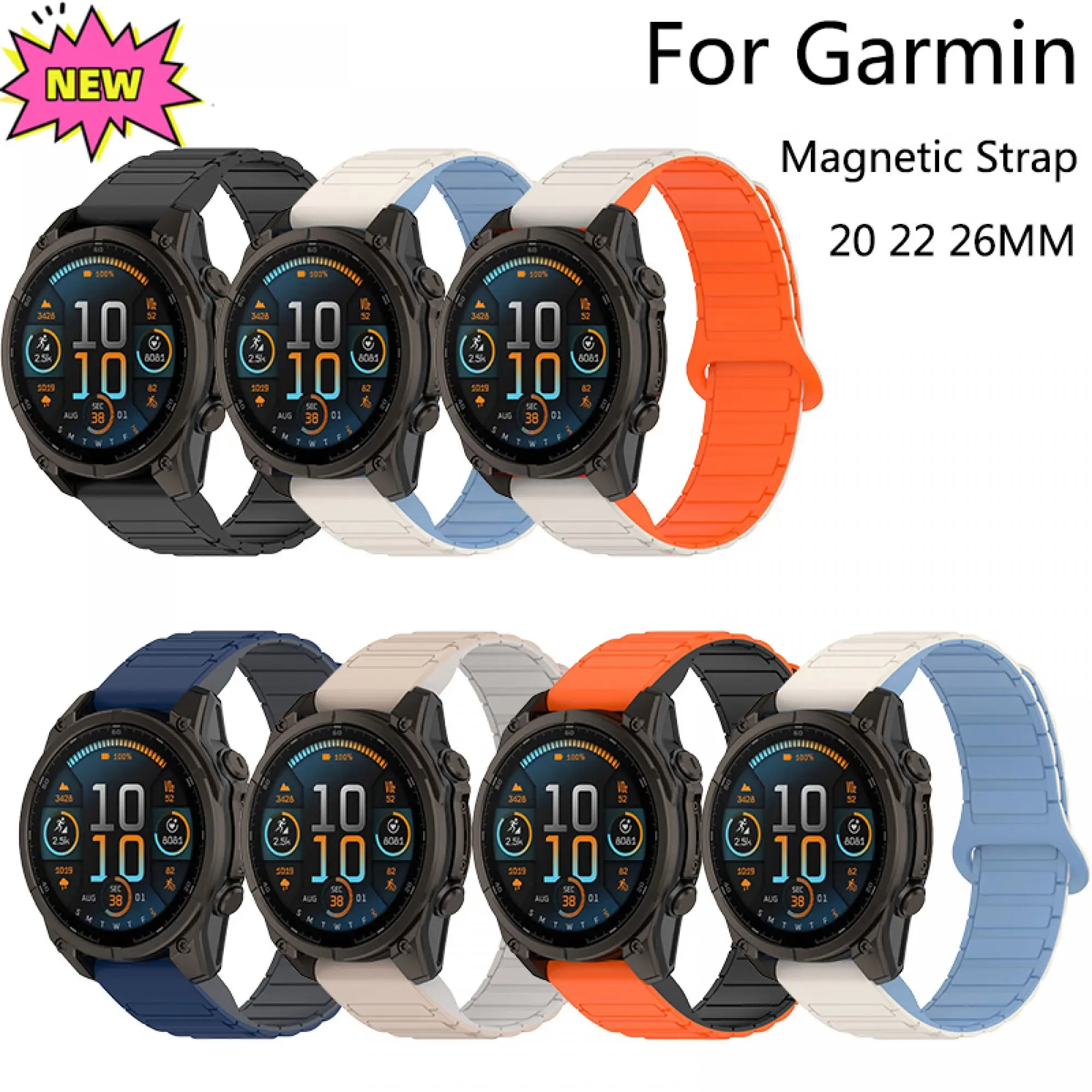 

Two tone magnetic suction suitable for Garmin Fenix 8 47MM 51MM 43MM 7X 7 7S 6X 6 6S 5X Plus 3HR Epix Silicone20 22 26mm strap