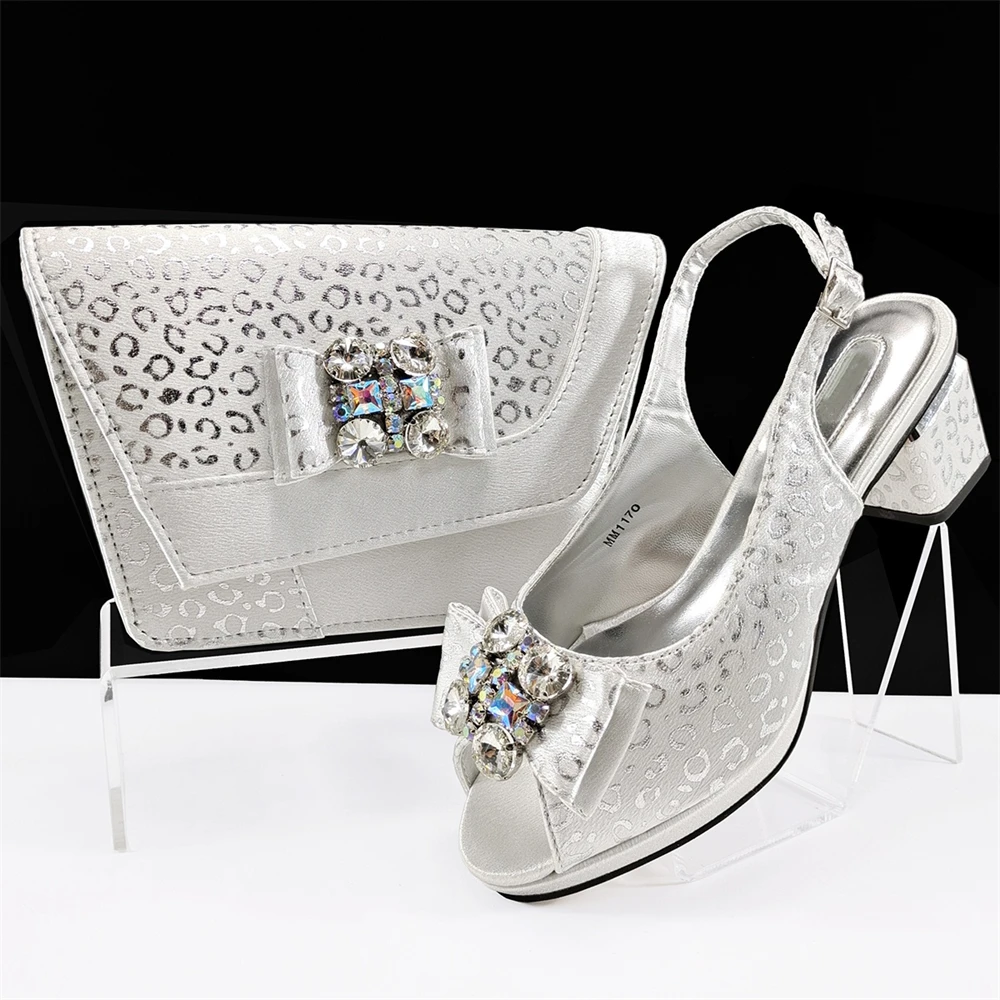 

New Fashion Rhinestone Female Blue Color Pumps Shoes And Bag Set African Style High Heels Shoes And Bag Set For Wedding Party