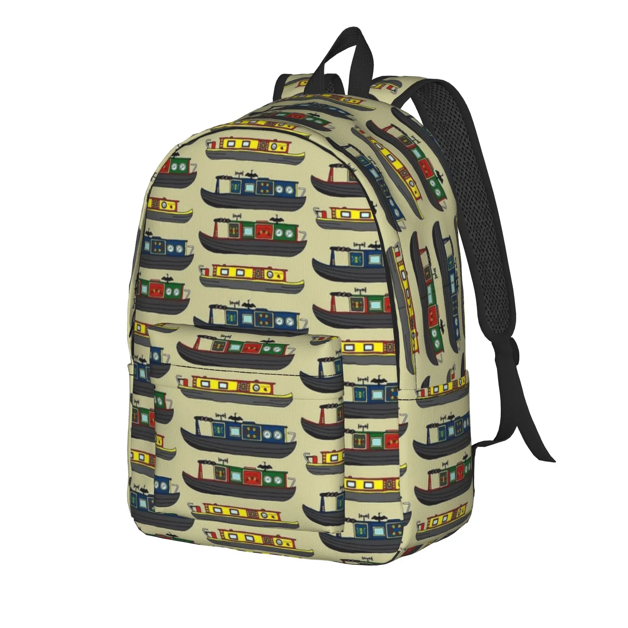 Colourful Canal Narrowboats Backpack Male  Soft Backpacks Polyester Fun School Bags Travel Custom Rucksack