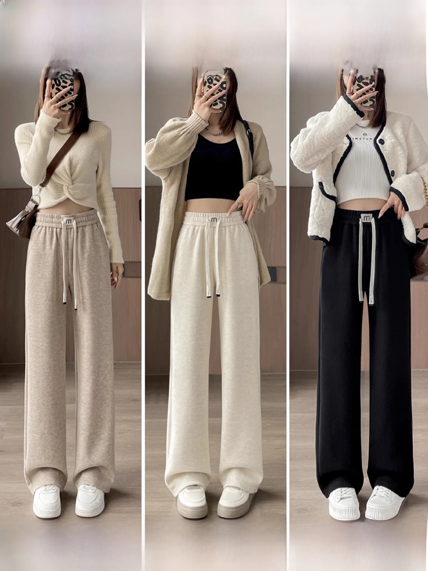 

Тонкие широкие брюки, женские прямые брюки на подкладке, повседневные брюки, осень-зима, с высокой талией, эластичные, теплые