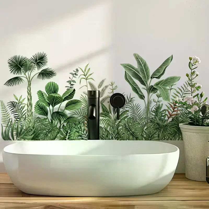 Wall Sticker Fresh Floral Pattern Sink Area Background Bathroom Decoration Self-Adhesive Removable Waterproof No Peel