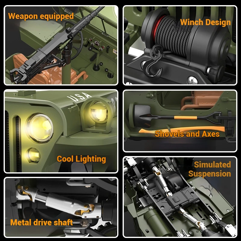 Hengguan HG4-58 Simulation Retro Jeep Willis Geländewagen 1/14 4WD Klettern Elektrische RC Fernbedienung Modell Junge Spielzeug