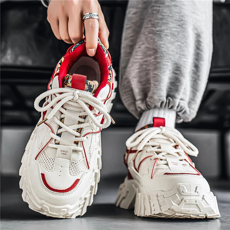 Men Chunky Platform Sneakers Breathable Mesh Thick Sole Dad Shoes Teen Fashion Casual Sport Shoes 3 Colors 39‑44