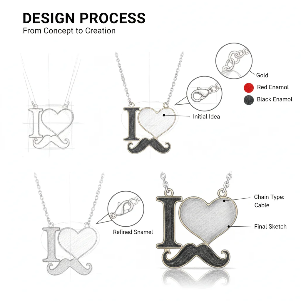 2026 New Fashion Jewelry Silver Gold Color Enamel I Love Mustache Heart Necklaces For Women Girl Best Friends Necklace Gift