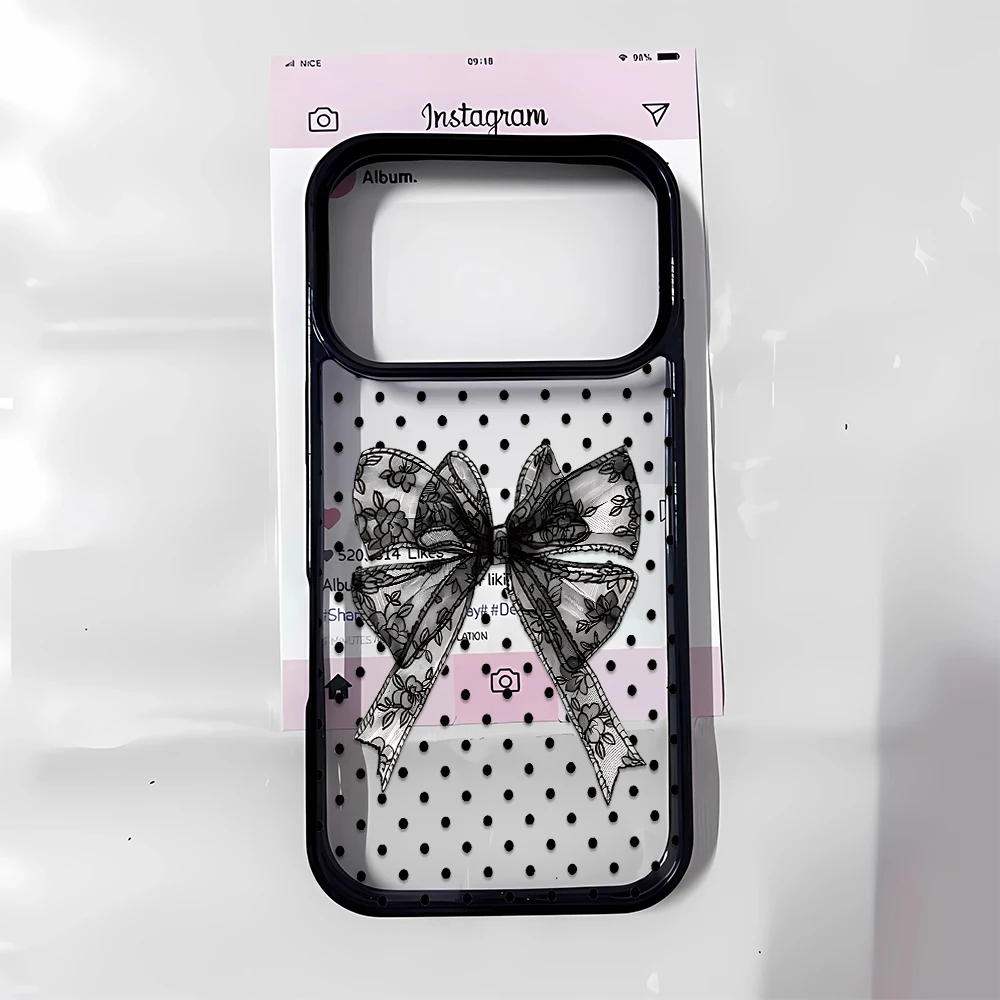 Phone Case Lovely Dot Elegant Black Best Bow Soft Glossy Slim Button Cover for iPhone Plus 17 14 Air 16 12 15 13 Max Pro 11