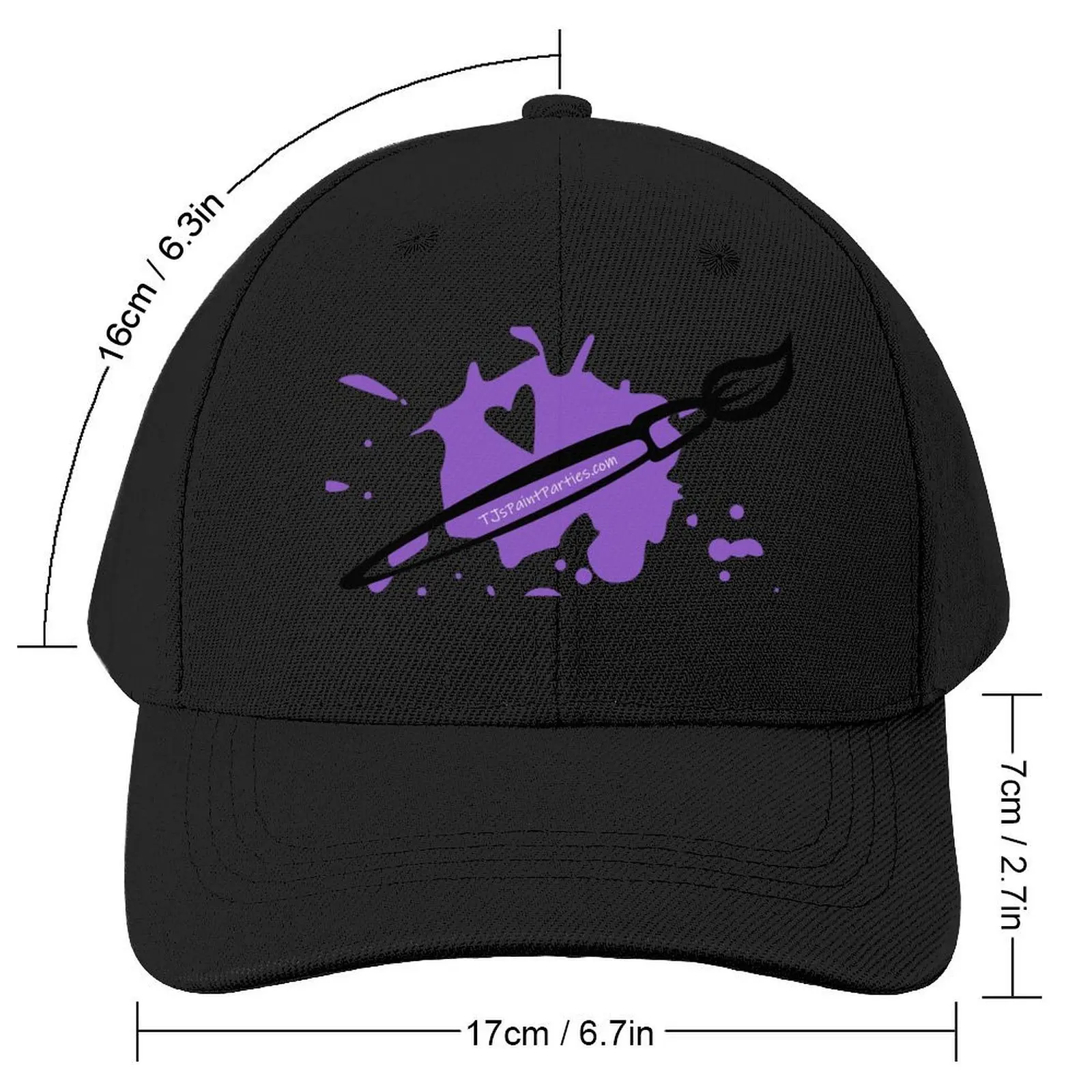 TJs Paint Parties Logo - Purple Splat with Paintbrush and Heart Baseball Cap Sunhat Brand Man cap Men Caps Women's