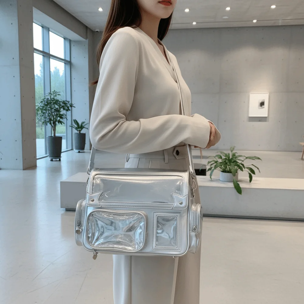 Transparent Convertible Ita Backpack PVC PU Leather Kawaii Uniform Bag Ita Solid Color Waterproof Clear Window Plushie Bag