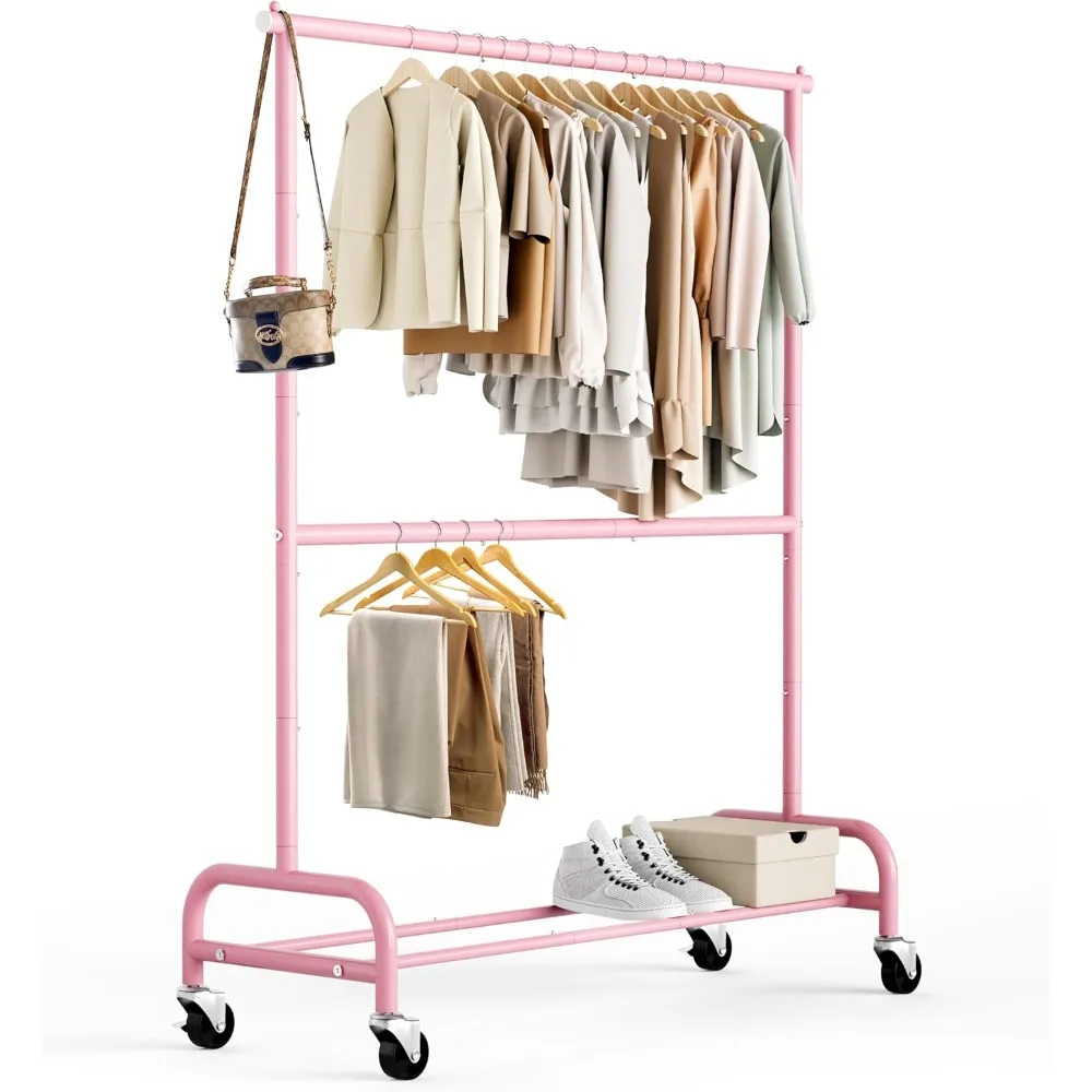 

Heavy Duty Clothing Racks for Hanging Clothes Rack Double Rod Garment Rack Rolling Closet Wardrobe Rack on Wheels, Metal, Adjus