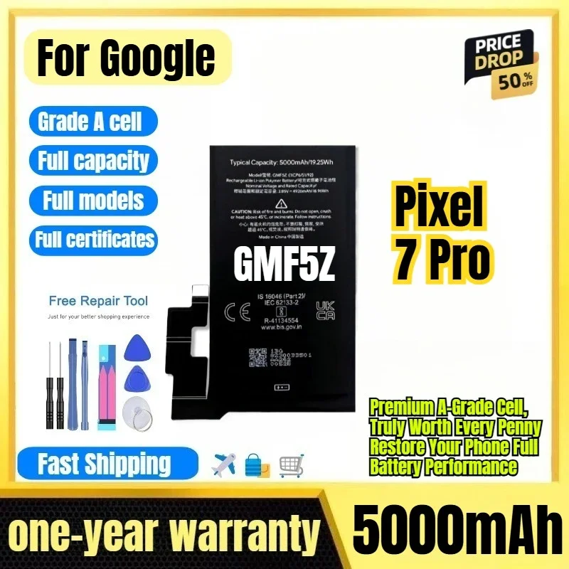GMF5Z for Google Pixel 7 Pro Phone Battery 0 Cycle High Quality Capacity Battery Replacement Bateria Grade A Cell with Tools