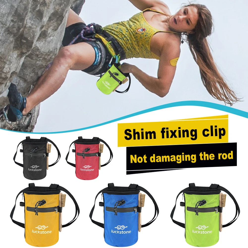 Waterproof Chalk Bag Bucket with 2 Large Zippered Storage Pockets Bouldering Chalk Bag Bucket with Chalk Brush for Rock Climbing