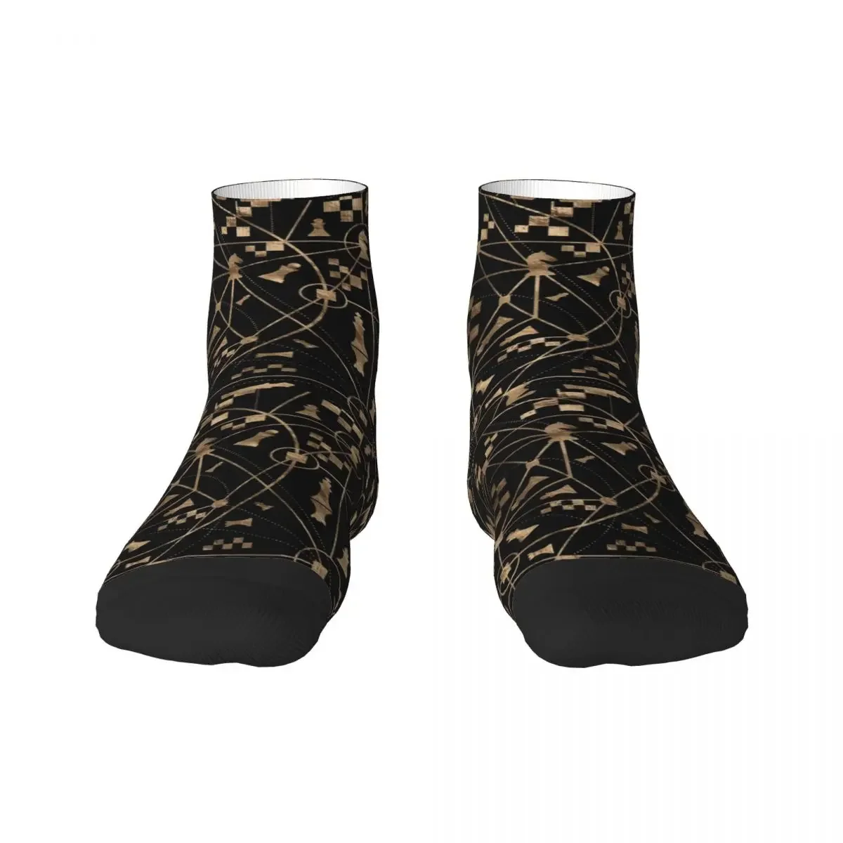 Fun Men's Sacred Geometry Ornament With Chess Pieces Dress Socks Unisex Warm Comfortable 3D Printed Board Game Crew Socks