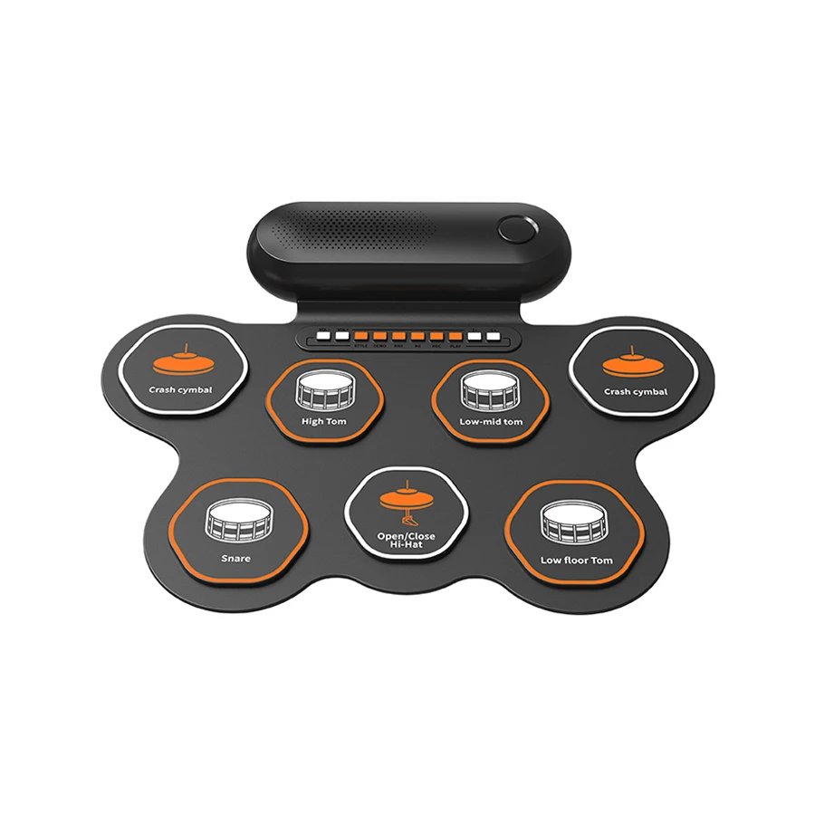 

New Arrival Electronic Drum Set Shape 7 Drum Padel LED Light Blue-tooth Connection Silicone Drum Set