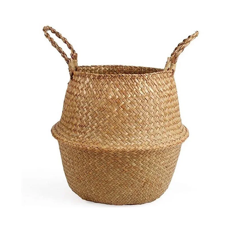 

Wicker Basket Toy Organizer Folding Rattan Seagrass Storage Basket Laundry Woven Basket 다용도수납 해초바구니 대