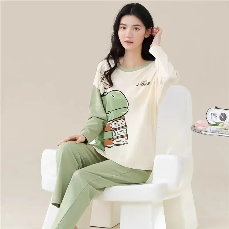 Women Pajama Sets Long Sleeve T-shirt+Pants 2Pcs Suits Cartoon Sleepwear Spring Autumn Loungewear Female Casual Home Clothes