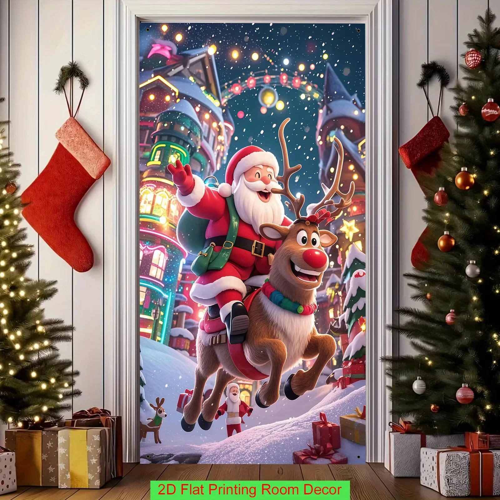 Snow Scenery Banner High-Resolution Christmas Reindeer Banner Flashing Light Banner Smooth For Indoor Decoration Holiday Events