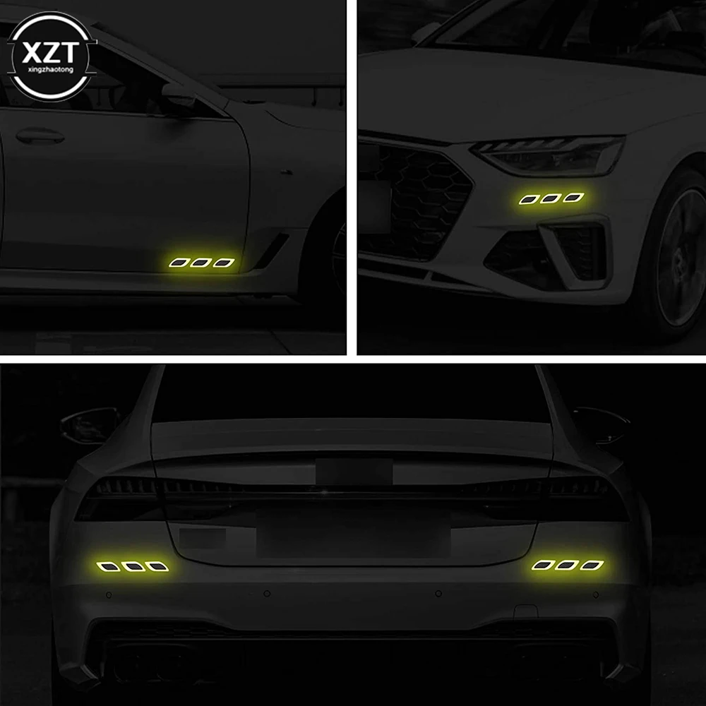 6pcs 3D Car Styling Reflective Carbon Fiber Bumper Strips Safety Warning Tape Secure Reflector Stickers Car Exterior Accessories