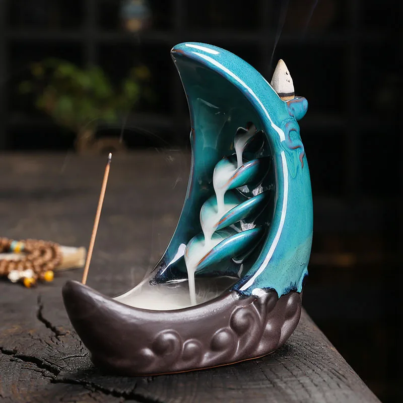 

The Moon Fish Pond Ceramic Handicrafts For Home Ornaments Backflow Incense Handmade Purple Clay Stick Holder