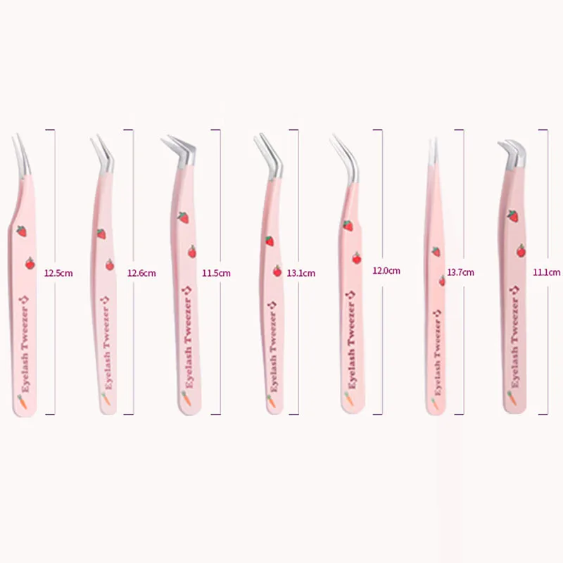 6 Arten Pinzette für falsche Wimpern, Edelstahl, antistatisch, gebogener Streifen, 3D-Wimpernverlängerungspinzette, Make-up-Werkzeuge