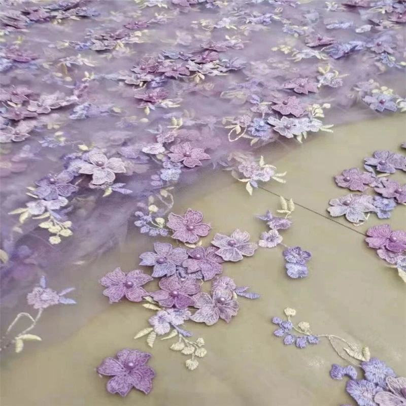 Luxury Mesh Flower Embroidery Lace Fabric African 2026 High Quality Handmade 3D Applique Lace Fabric For Wedding Dresses