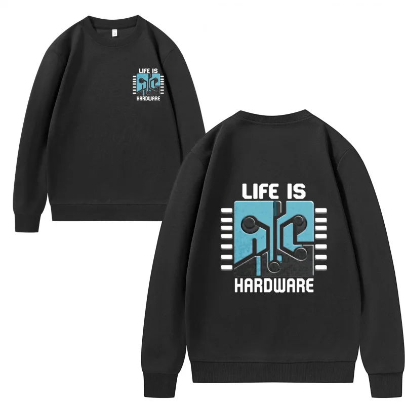 Men's Sweatshirt Life Is Hardware Blue And White Design Fun Print Breathable Fabric