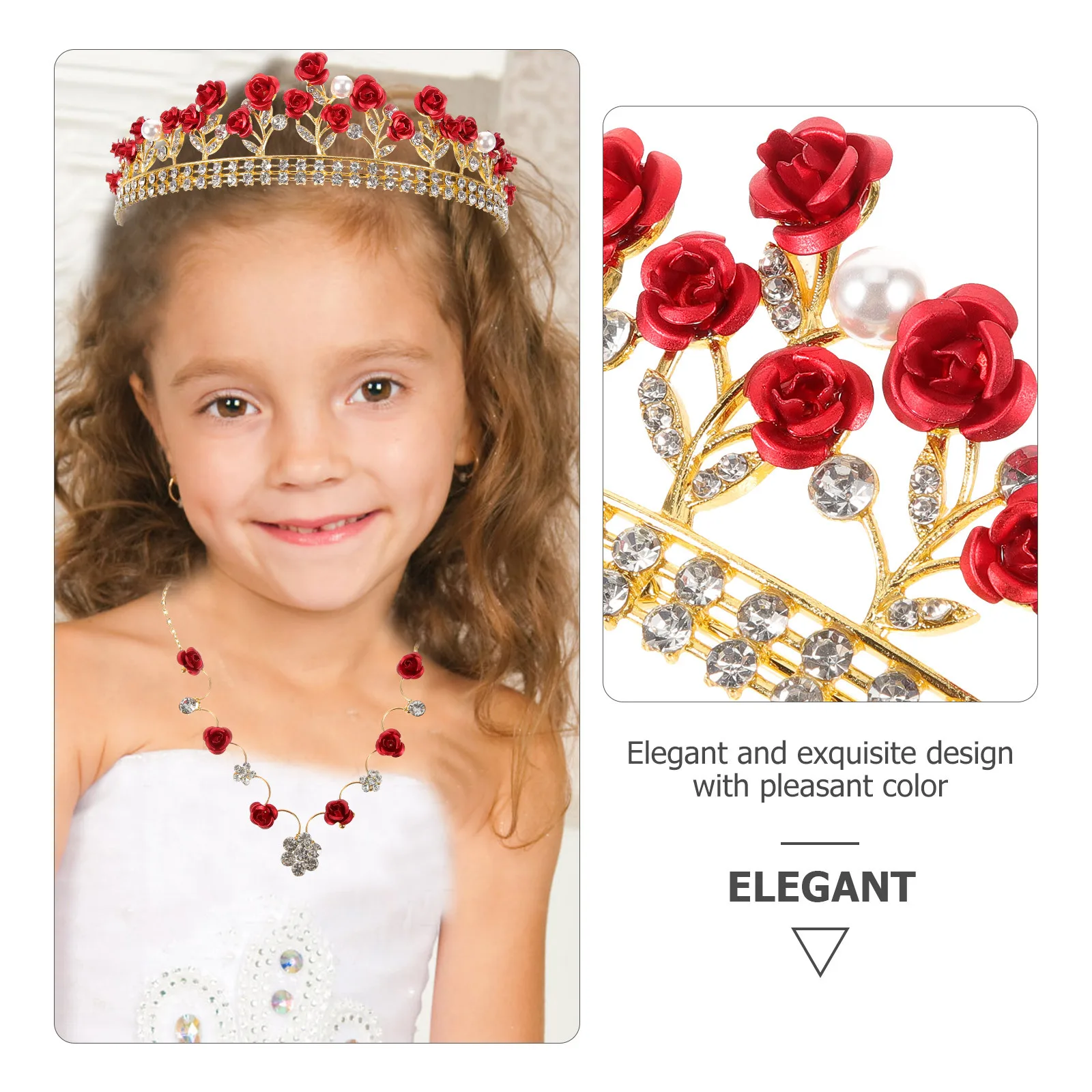 

1Set Crown Headwear Stylish Red Necklace Earrings Birthday Celebration Jewelry Accessories Headdress