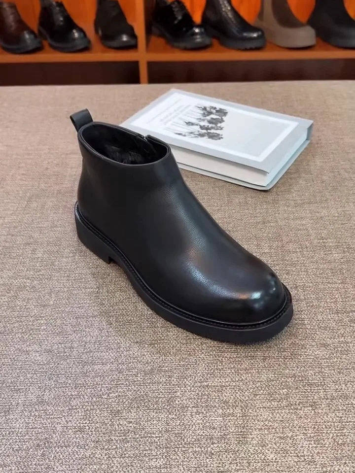 

Men's Pure Leather Fleece Lined Comfortable Casual Shoes Fashionable Trendy Autumn Winter New Arrival Zipper Closure Rubber Sole