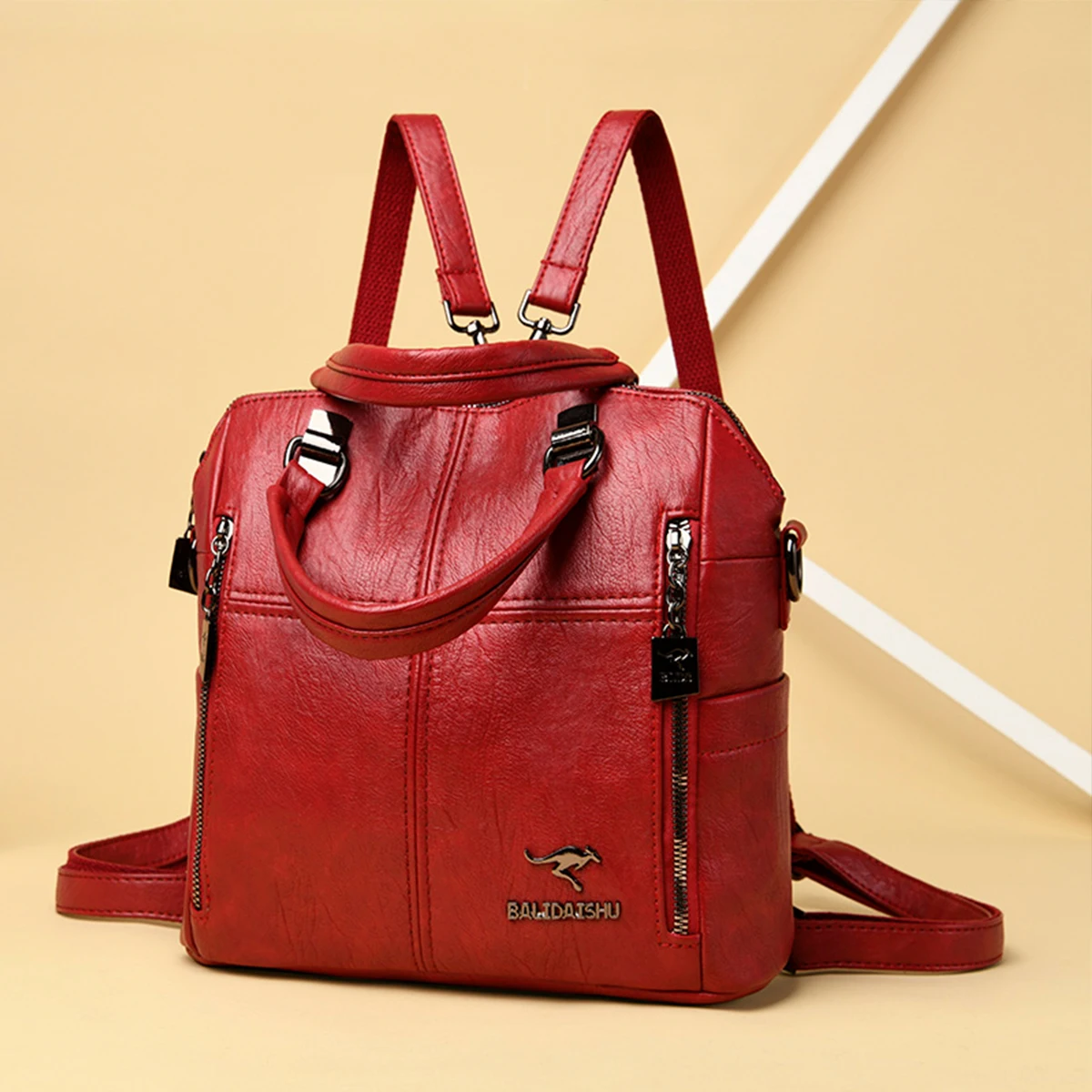 حقيبة ظهر كلاسيكية من البولي يوريثان للنساء - حقيبة كتف واسعة قابلة للتحويل مع شعار معدني وأشرطة قابلة للفصل للاستخدام اليومي حقيبة كروس #5