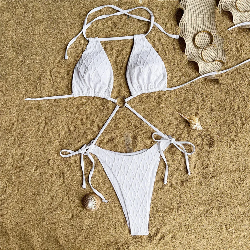 Black String Lace-up Backless Sexy Swimsuit Women One Piece Swimwear Hollow Out Monokini Micro Thong Swimming Bathing Suit Wear