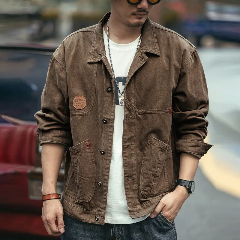 

Cowboy Coat for Men Cargo Designer Elatic Casual Trendy Original Menswear Clothing Washed Low Cost Y2k Button Denim Jackets Man
