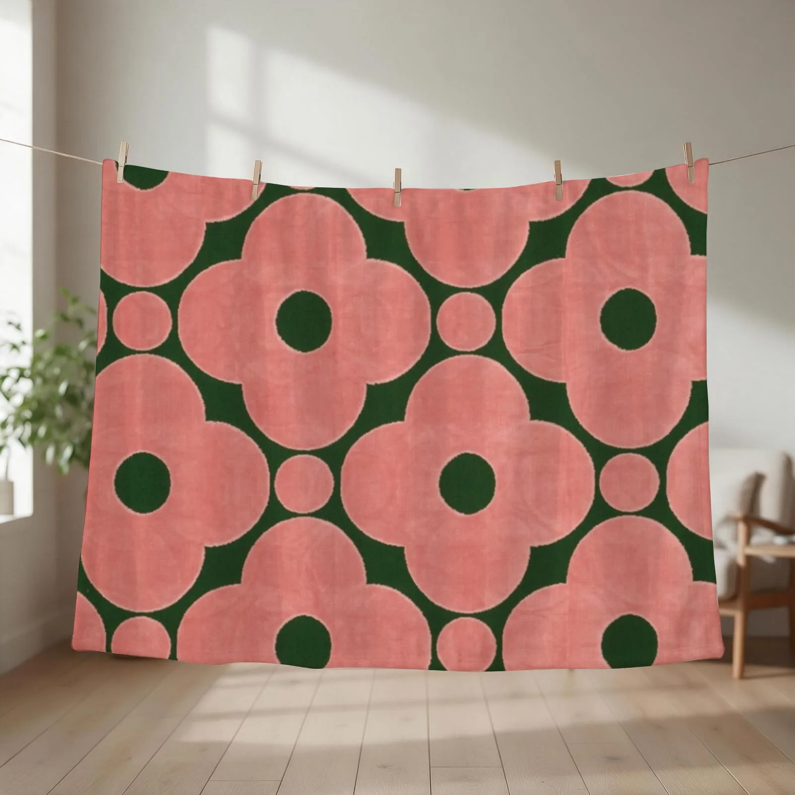Orla kiely flower design, green color kiely , orla kiely art Throw Blanket for winter Shaggy Soft Big Blankets
